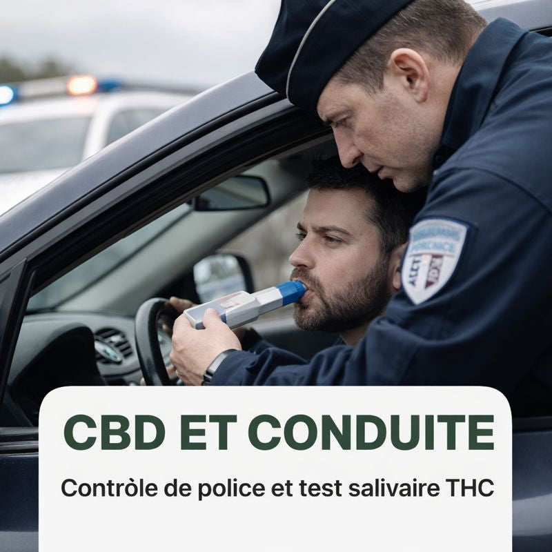 Test salivaire THC effectué par la police lors d'un contrôle routier après consommation de CBD légal en France en 2026