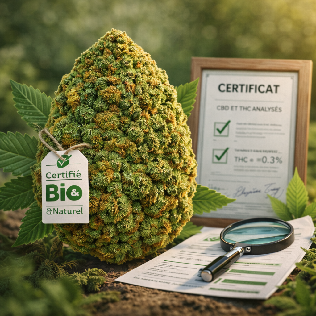 Fleurs de chanvre CBD naturelles et certifiées avec analyse THC inférieur à 0,3 %, fleur CBD premium riche en terpènes proposée par LA CBDIÈRE
