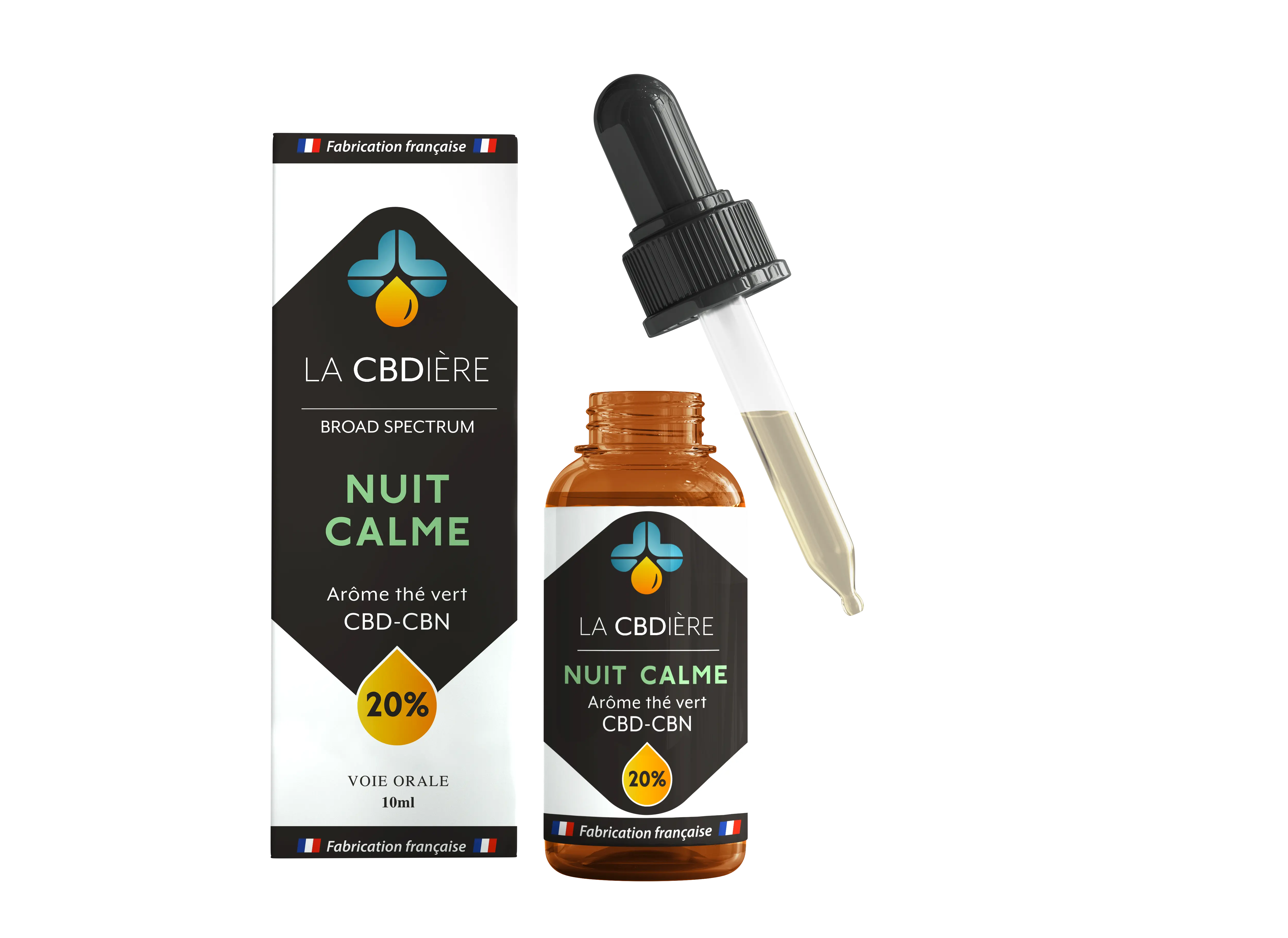 Huile CBN NUIT CALME CBD + CBN LA CBDIÈRE — Sommeil & Insomnie 10% et 20% — Légale en France