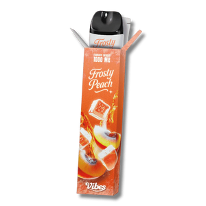 Vape VIBES 1000MG CBC+THC – saveur Frosty Peach – arôme pêche glacée – vape légale THC < 0,2 % – puff vibes 600 bouffées.