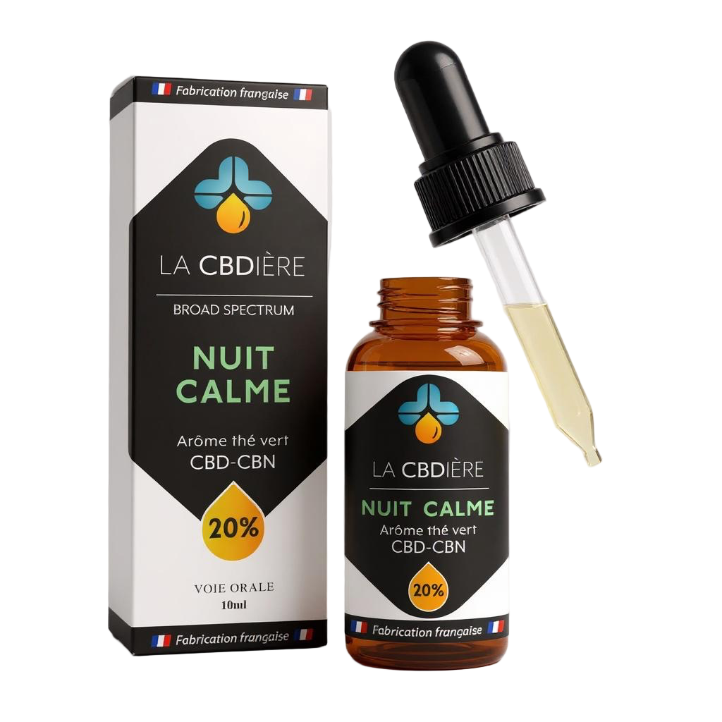 HUILE CBD+CBN 20% - NUIT CALME - THÉ VERT LA CBDIÈRE. Huile CBD pour mieux dormir