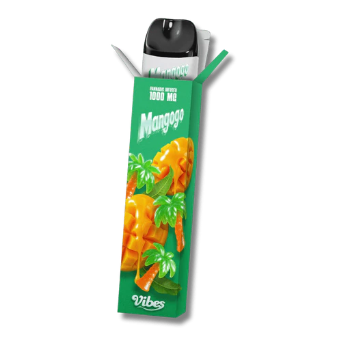 Vape VIBES 1000MG CBC+THC – saveur Mangogo – arôme mangue tropicale – vape légale THC < 0,2 % – puff 600 bouffées.