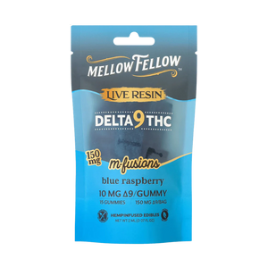 Gummies THC Live Resin Mellow Fellow Delta-9 THC saveur Blue Raspberry – bonbons vegan infusés aux terpènes naturels LA CBDIERE