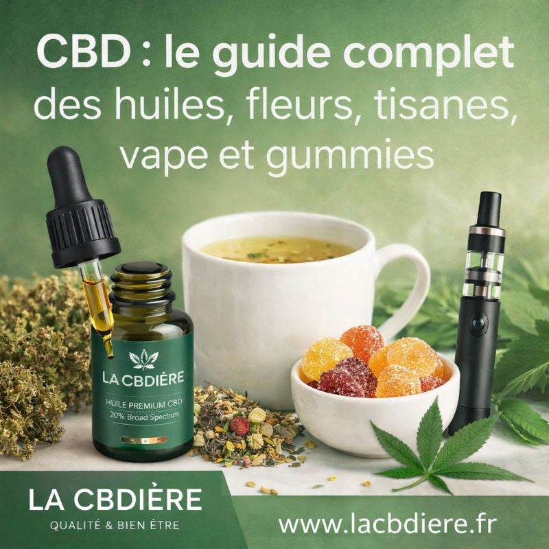 Guide complet CBD LA CBDIÈRE : huiles, fleurs, tisanes, vape et gummies – modes de consommation et légalité
