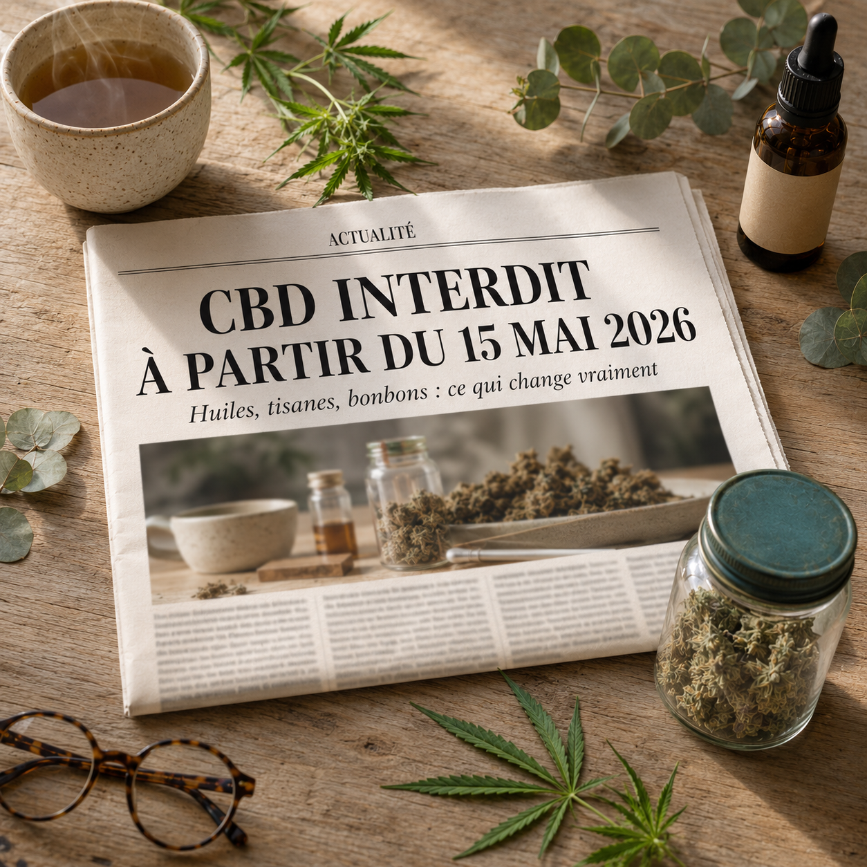 CBD interdit à partir du 15 mai 2026 en France : huiles, tisanes, bonbons concernés — décryptage par LA CBDIÈRE