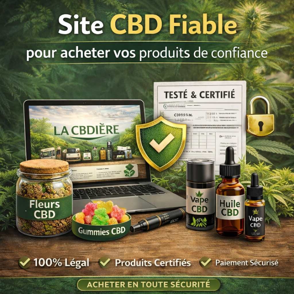 Site CBD fiable en France proposant fleurs de CBD, huile CBD, e-liquide cannabidiol et gummies CBD légaux disponibles sur la boutique française LA CBDIÈRE