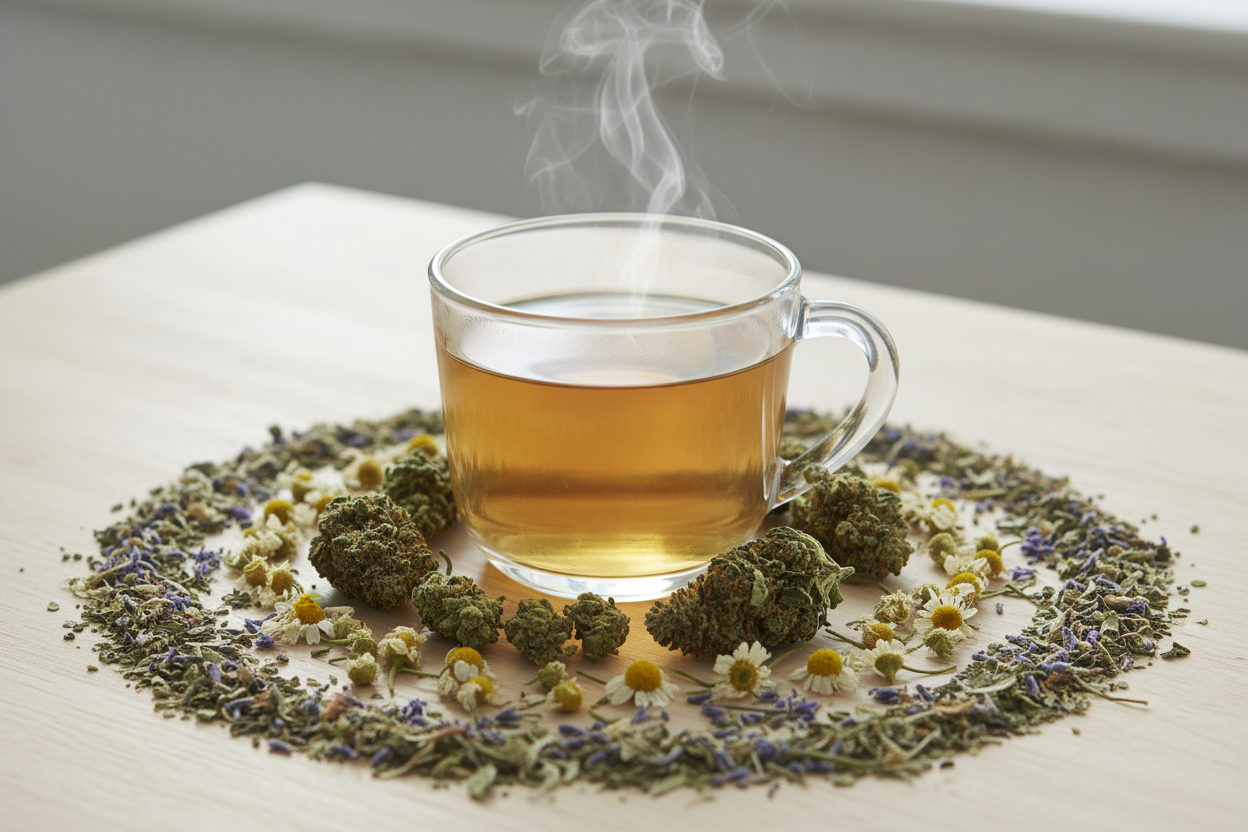 Tisane CBD bio aux fleurs de chanvre et camomille — infusion relaxante LA CBDIÈRE