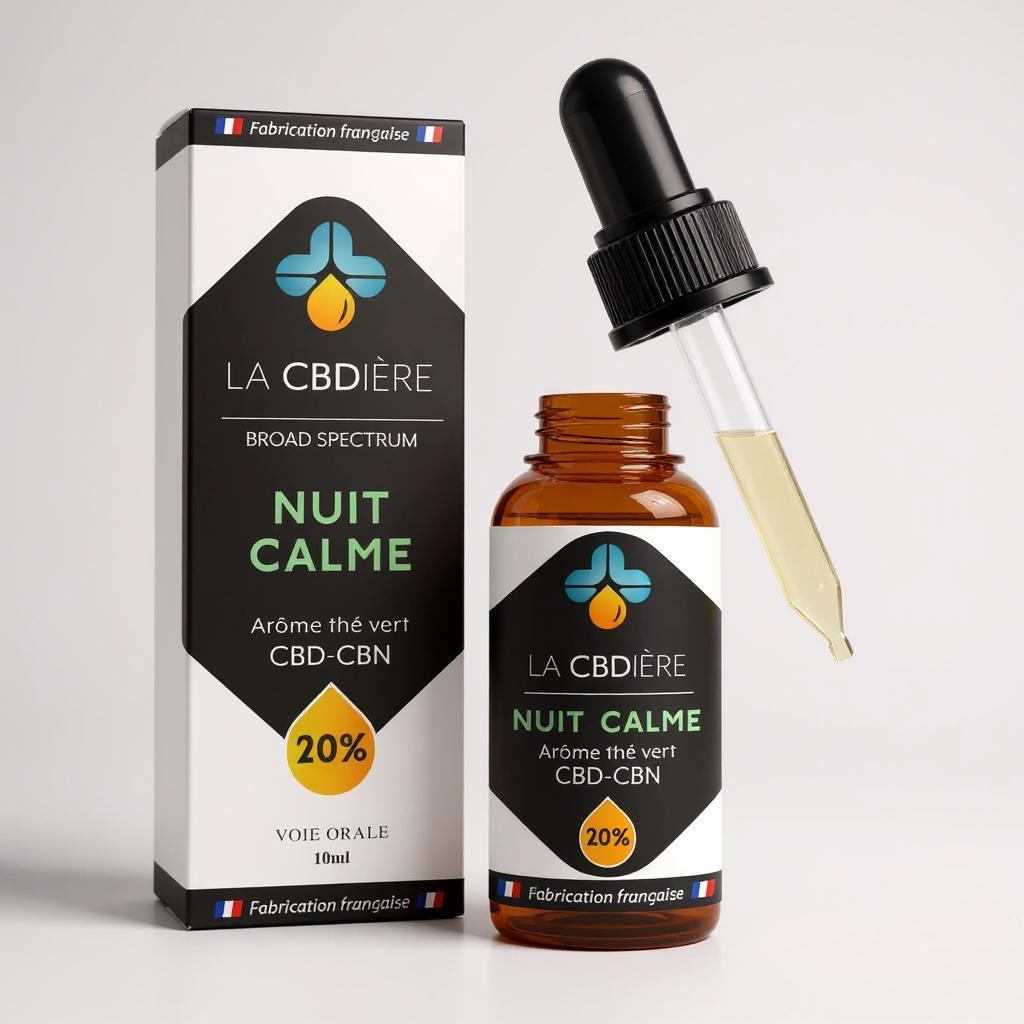 HUILE CBD+CBN 20% - NUIT CALME - THÉ VERT LA CBDIÈRE. Huile CBD pour mieux dormir 