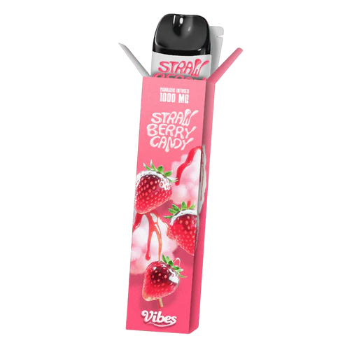 Vape VIBES 1000MG CBC+THC – saveur Strawberry Candy – arôme bonbon fraise sucré – vape légale THC < 0,2 % – puff 600 bouffées