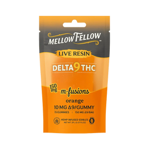Gummies THC Live Resin Mellow Fellow Delta-9 THC saveur Orange – gummies premium vegan aux terpènes naturels
